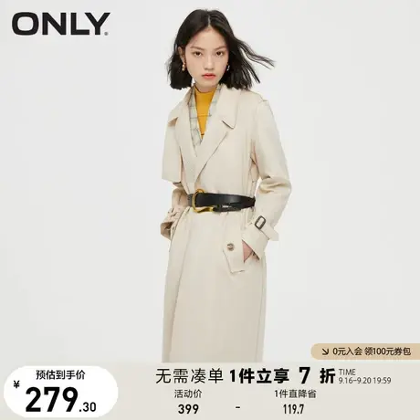 ONLY奥莱夏季时尚纯色中长款双排扣风衣外套女商品大图