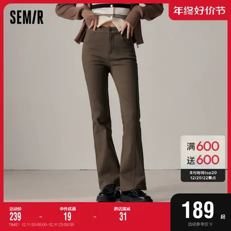 [商场同款]森马休闲裤女抓绒喇叭裤显腿长2023冬新款纯色长裤时尚商品大图