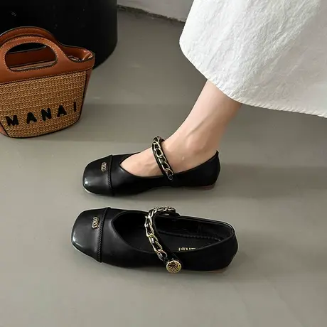 法式玛丽珍鞋女2023秋冬季新款一字扣气质浅口单鞋时尚软底小皮鞋商品大图