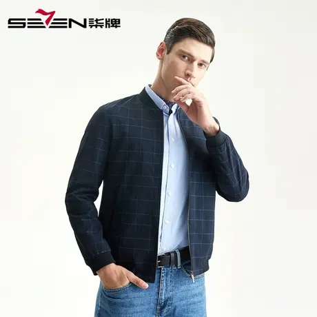柒牌男装清仓夹克秋冬商务休闲外套男士时尚棒球领潮流格子茄克图片
