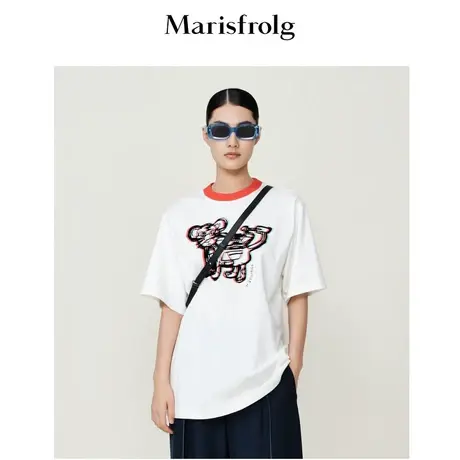 【儿童手绘】玛丝菲尔2022年春季新款白色虎年印花短袖休闲上衣图片