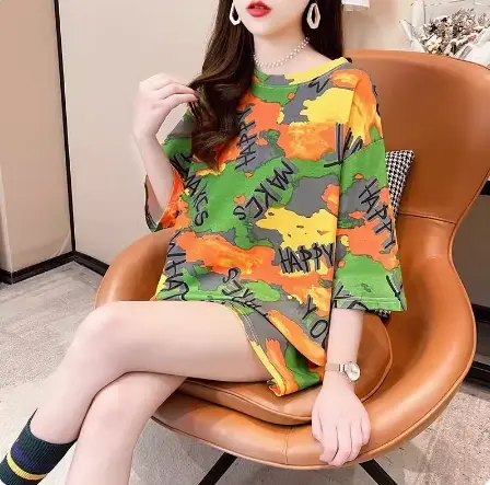 网红短袖t恤女中长款夏季2024新款宽松ins韩版闺蜜装宽松体恤上衣商品大图