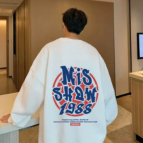 圆领设计感卫衣男秋冬宽松2023新款情侣嘻哈潮牌中山港风外套上衣商品大图