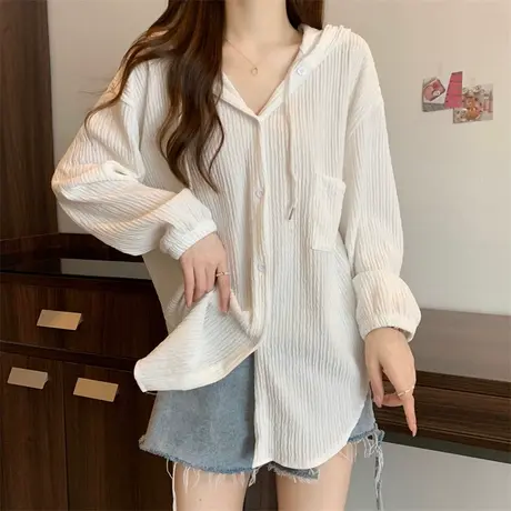 中长款开衫外套女早春薄款2024年新款连帽宽松百搭长袖上衣潮ins商品大图