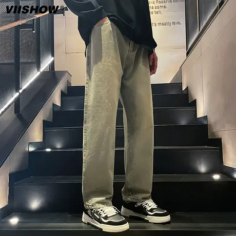 VIISHOW牛仔裤男款春季直筒男生裤2024新款美式高街宽松大码裤子图片