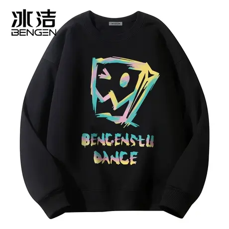 冰洁卡通圆领卫衣女秋冬季ins潮流宽松加绒加厚保暖长袖套头体恤商品大图