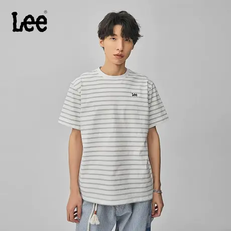 Lee商场同款24早春新品舒适版圆领条纹Logo男短袖T恤LMT007516204图片