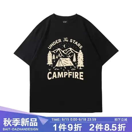 重磅纯棉趣味字母印花短袖t恤男夏装日系复古美式ins潮牌半袖体恤商品大图