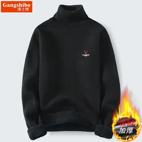 一体绒毛衣男冬季加绒加厚男士半高领打底衫线衣修身潮中领针织衫商品大图