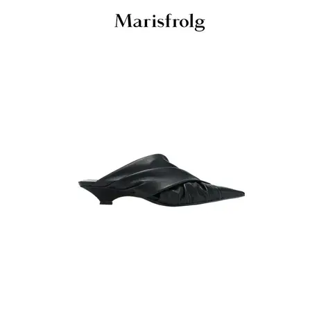 【商场同款】玛丝菲尔年秋季新款黑色羊皮革设计感尖头小高跟商品大图