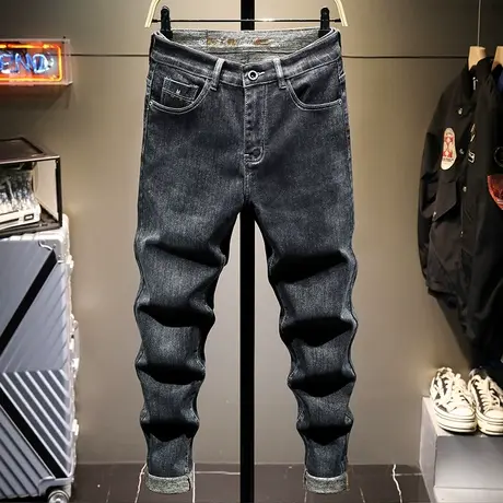 秋季新款黑色牛仔裤男潮牌直筒宽松日系复古做旧韩版潮流男装长裤商品大图