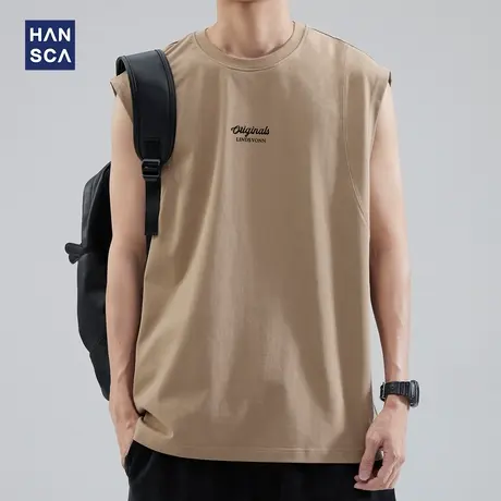 hansca250g重磅运动背心男夏季潮牌大码宽松纯棉健身跨栏无袖坎肩商品大图