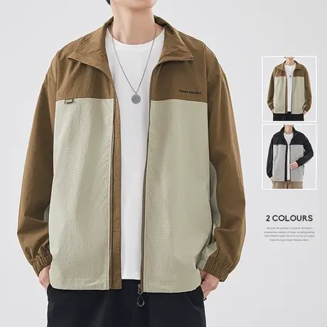 hansca翻领外套男春秋季2024新款拼接痞帅潮牌休闲立领教练夹克男商品大图