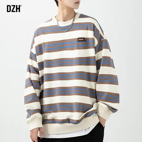 男生春季条纹卫衣男潮牌圆领2024新款宽松上衣打底衫长袖t恤衣服商品大图