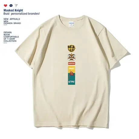 国潮中国风醒狮印花t恤男短袖夏季新款学生纯棉宽松休闲半袖体恤图片