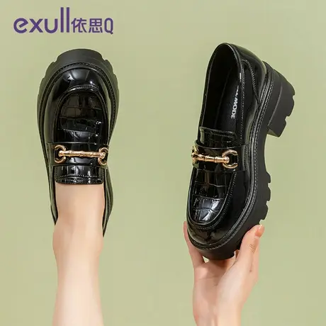 依思q乐福鞋女春季2024年新款英伦风小皮鞋子配裙子厚底软皮单鞋商品大图