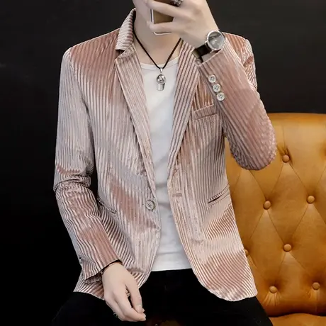 男士英伦风2021新款秋冬季休闲西服青年夜场帅气灯芯绒小西装外套商品大图