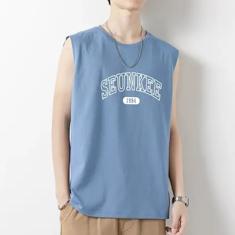 2023新款夏季背心男士纯棉无袖t恤健身篮球跨栏字母印花运动坎肩商品大图