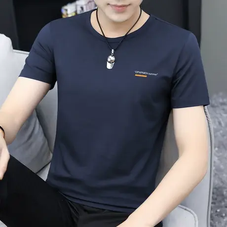 莫代尔短袖t恤男装圆领上衣服夏季冰丝速干凉感半袖字母印花体恤商品大图