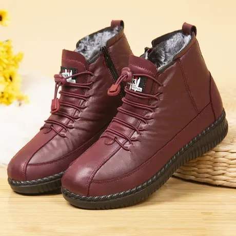 老北京布鞋女鞋加绒中老年人仿皮布鞋女士冬季防水棉鞋加厚奶奶鞋商品大图