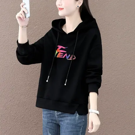 连帽短款卫衣女秋2022年新款时尚设计感宽松上衣休闲运动风套头衫商品大图