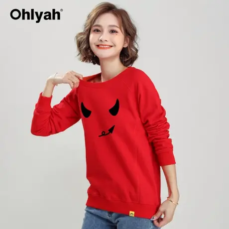 Ohlyah品牌 红色卫衣女牛年本命年情侣装圆领跨年纯棉上衣打底衫商品大图