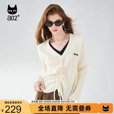 【翻转卡片】a02慵懒风休闲毛衣女抽绳针织上衣女2023秋冬季新品商品大图