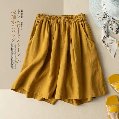 休闲裤2022夏季新款亚麻高腰阔腿裤棉麻女装短裤显瘦大码薄款热裤图片