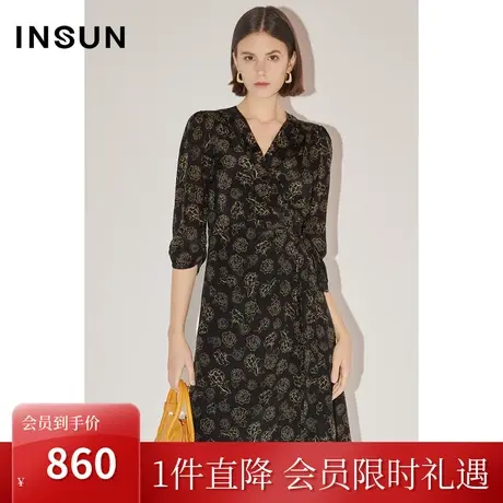 [云朵真丝]恩裳COVER春秋玫瑰双色印花茶歇裙100%桑蚕丝连衣裙商品大图