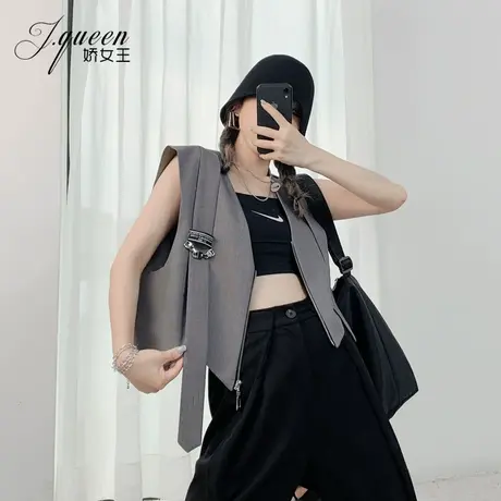 西装马甲外套女夏季新款复古宽松小众设计感无袖坎肩短款马夹背心图片