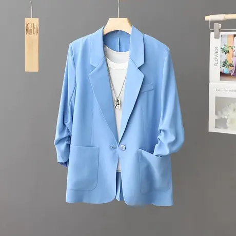 白色西装外套女夏季薄款七分袖设计感小众洋气冰丝防晒轻薄小西服图片