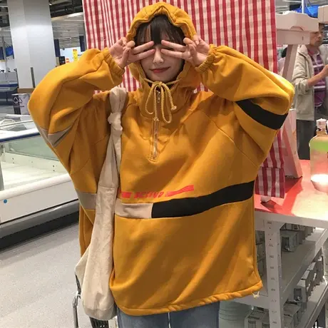 chic港味超火卫衣女秋冬宽松韩版bf慵懒风加绒加厚连帽外套潮ins商品大图