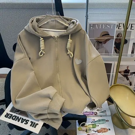 vintage卫衣女2022春秋薄款宽松韩版小个子上衣开衫连帽外套潮ins商品大图