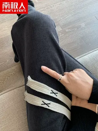 欧棉绒阔腿裤女直筒宽松小个子高级感休闲春秋冬季灯芯绒运动长裤图片