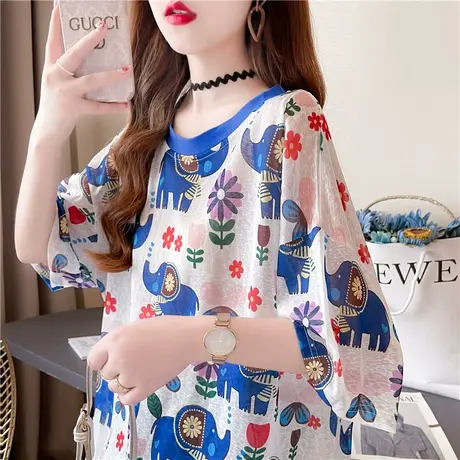 设计感小众短袖t恤女夏季韩版宽松大码女装冰丝罩衫防晒衣上衣服商品大图