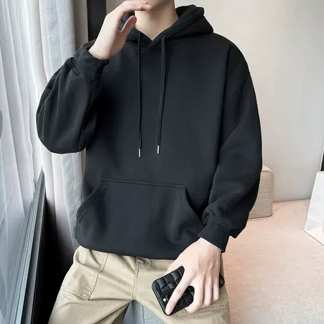 连帽卫衣男春秋季港风潮流ins情侣宽松纯色大码男装黑色夹克外套商品大图