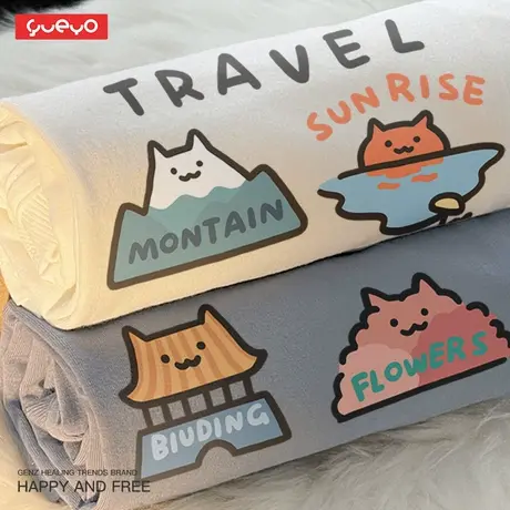 悦游「旅行」三连猫咪印花夏短袖T恤男潮牌纯棉趣味中性风商品大图