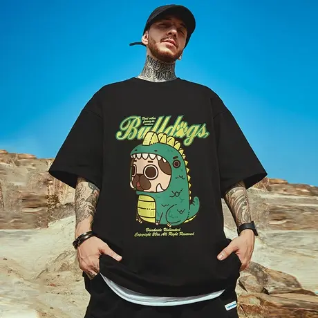 oversize美式潮牌胖子男装大码宽松加肥加大短袖T恤半袖情侣夏季商品大图