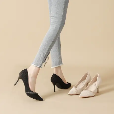 法式仙女风高跟鞋女细跟2023年春夏新款性感气质尖头水钻百搭单鞋图片