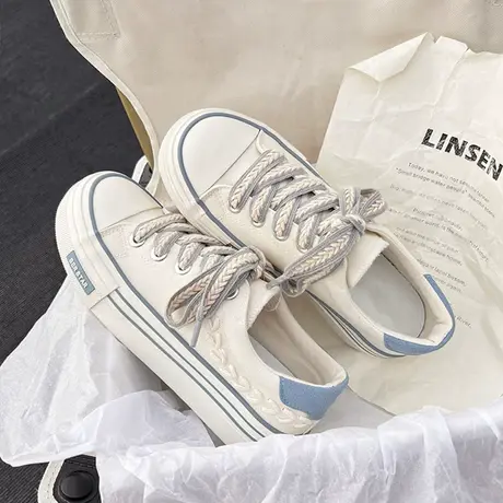 2023夏季款厚底帆布鞋女港风百搭鞋子设计感小众小白鞋黑色板鞋子商品大图