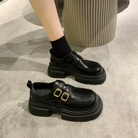 乐福鞋女2024春秋季新款法式复古高级通勤单鞋粗跟厚底职业小皮鞋图片