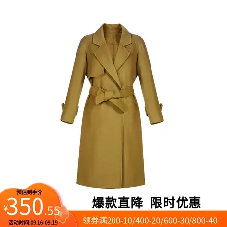 【艾格】2022年新款优雅大衣女腰带口袋保暖长款双面羊毛呢大衣图片