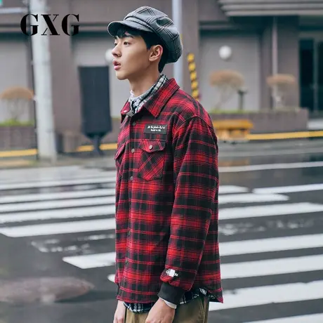 GXG男装 秋季韩版红黑格子衫工装休闲夹克外套#GY121245E图片