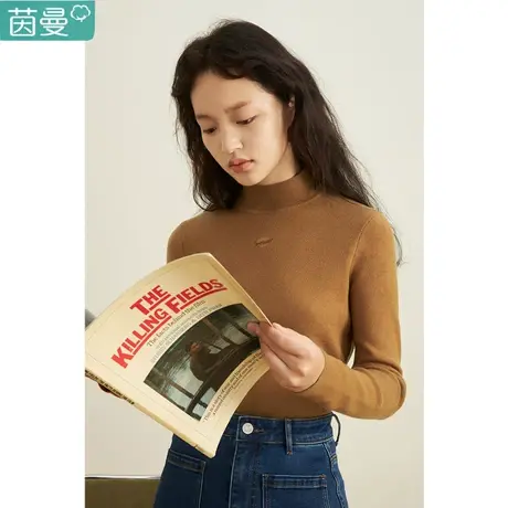 茵曼旗舰店软糯秋冬内搭小众半高领女2022新款毛衣针织衫上衣女士图片