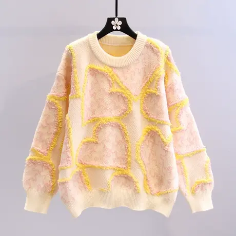 植绒爱心套头毛衣女秋冬2023新款韩版宽松慵懒风洋气针织打底上衣图片