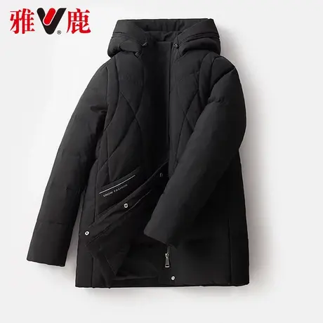 雅鹿黑色羽绒服女短款连帽2022冬季新款小个子休闲宽松保暖短外套商品大图