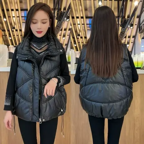 欧货羽绒棉马甲女2023秋冬宽松立领棉服外套无袖背心外穿面包马甲图片