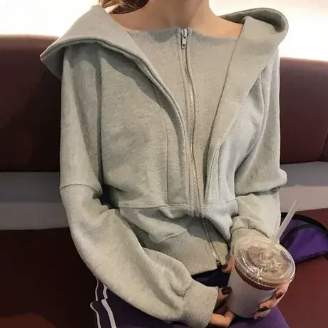 超火cec卫衣女春秋薄款2022新款韩版ins潮慵懒风bf宽松假两件外套商品大图