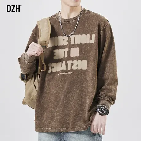 男生纯棉长袖t恤男潮流宽松男装2023新款圆领卫衣美式春秋打底衫商品大图