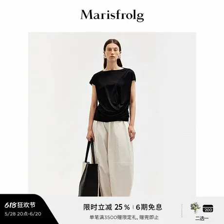 【精简美学】玛丝菲尔夏光耀黑不规则设计修身上衣T恤女图片